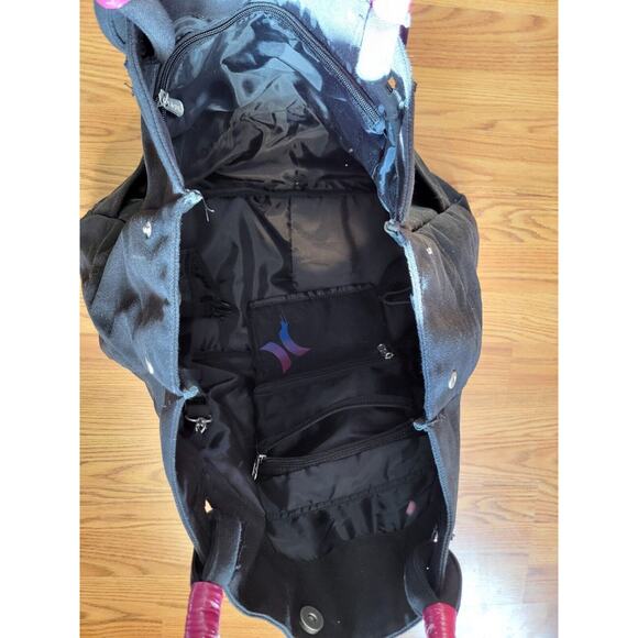 Vtg Hurley Extra Large Amazing Canvas Tote Bag Black with Adjustable Snap Sides - Picture 3 of 7